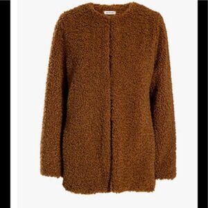 Max Studio NEW Teddy Jacket Coat SIENNA Faux Fur Sherpa Cozy Pockets Soft Warm L